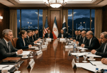 Iran Accuses US of Making Excuses as Historic Islamabad Peace Talks Collapse Diplomats from US, Iran, and Pakistan meet at large table.